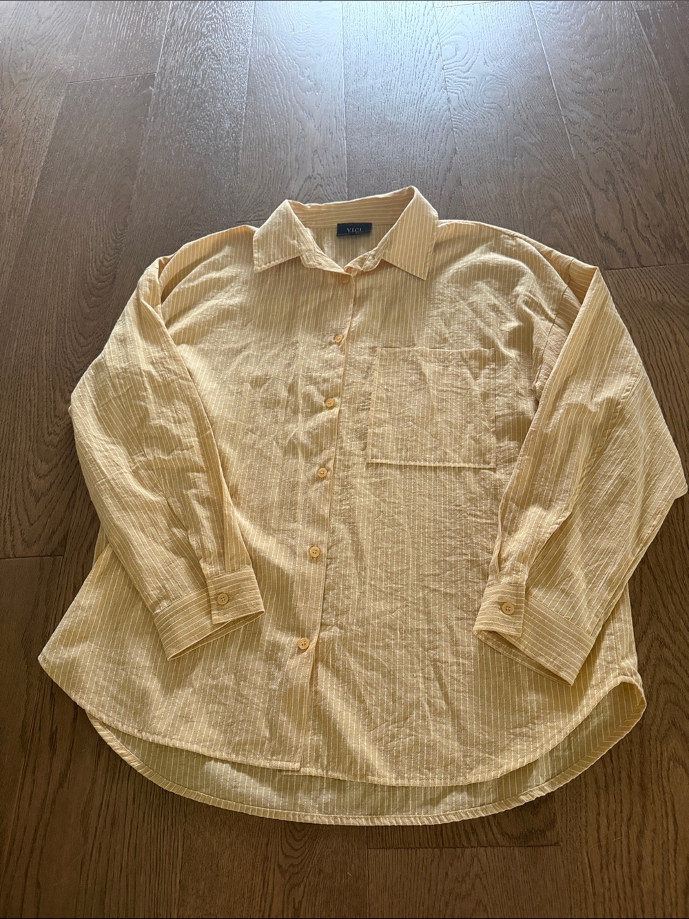 Vici Mustard-white Striped Button Front Shirt